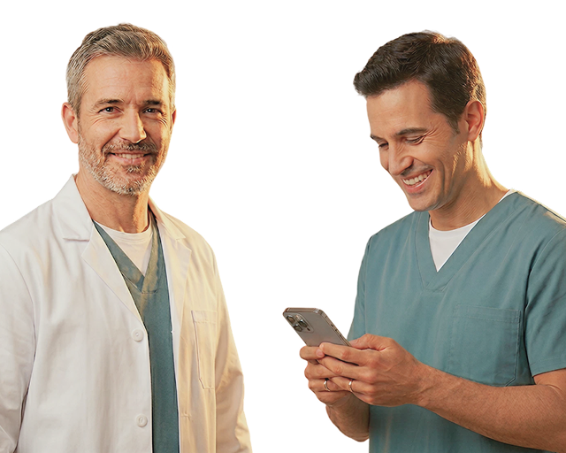 Profesionales de la salud usando soluciones denarius
