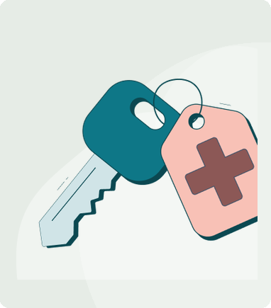 Llave con etiqueta de negocio de salud
